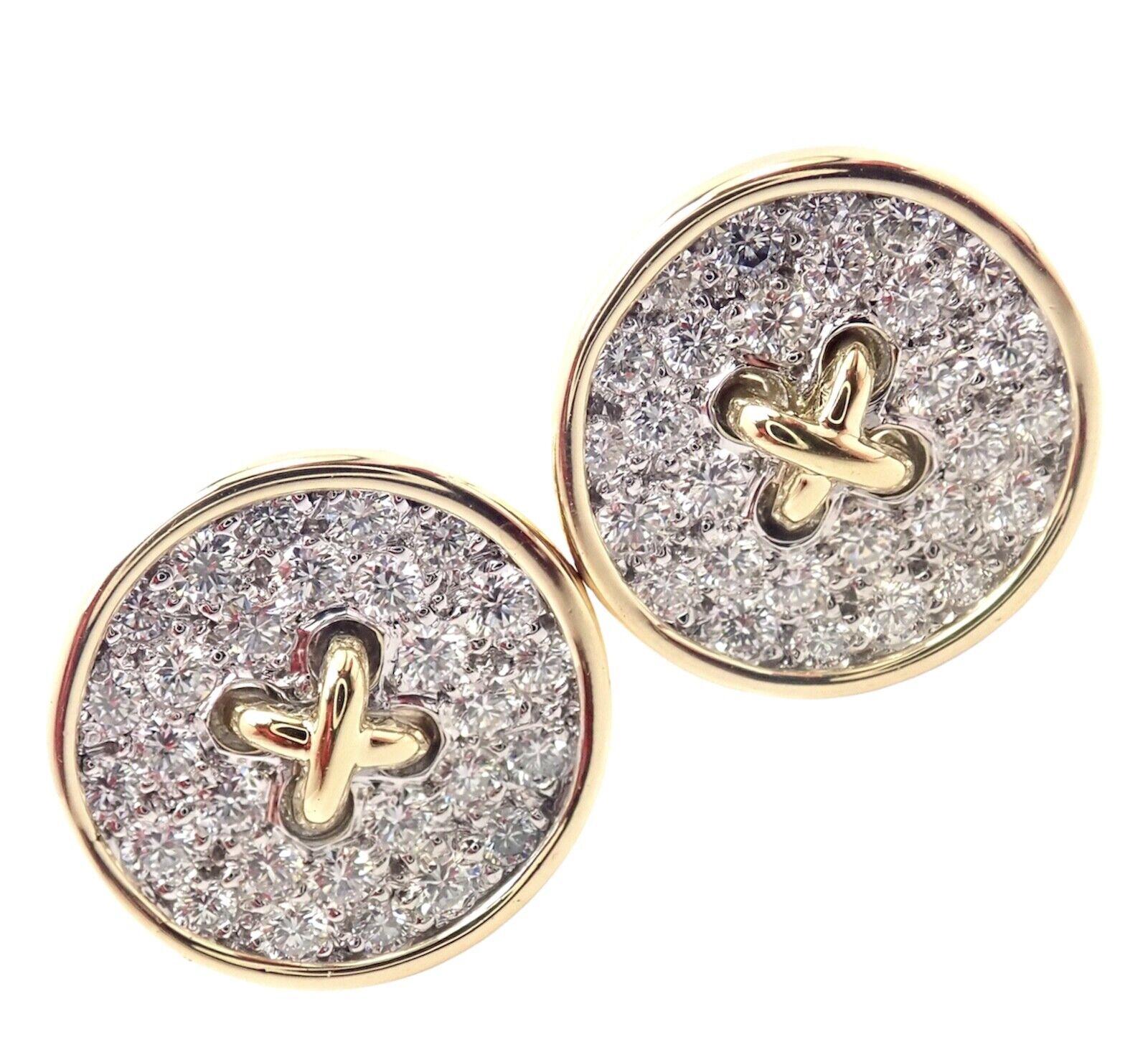Authentic Tiffany & Co 18K Yellow Gold Diamond Signature Button Earrings - Luxury Jewelry for Women, Perfect for Weddings, Parties & Special Occasions