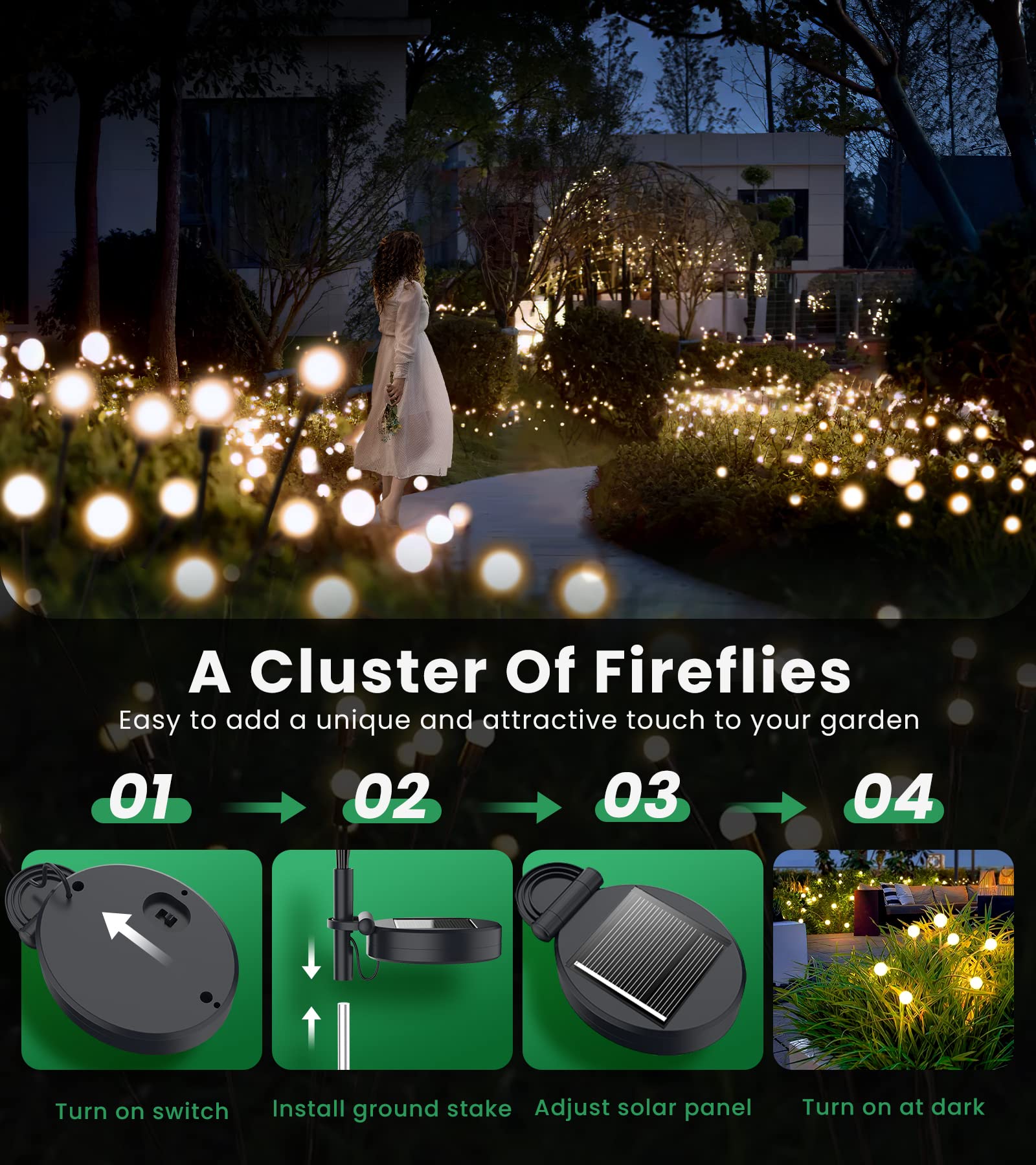 Solar Firefly Lights 6 Pack - Waterproof Outdoor Solar Garden Lights for Yard, Patio & Pathway Decoration