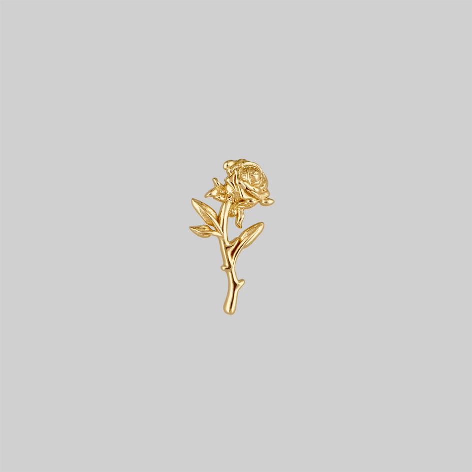 AMOR. 14K Gold Rose Stem Stud Earrings for Helix/Tragus - Dainty Cartilage Piercing Jewelry for Women - Perfect for Everyday Wear & Special Occasions