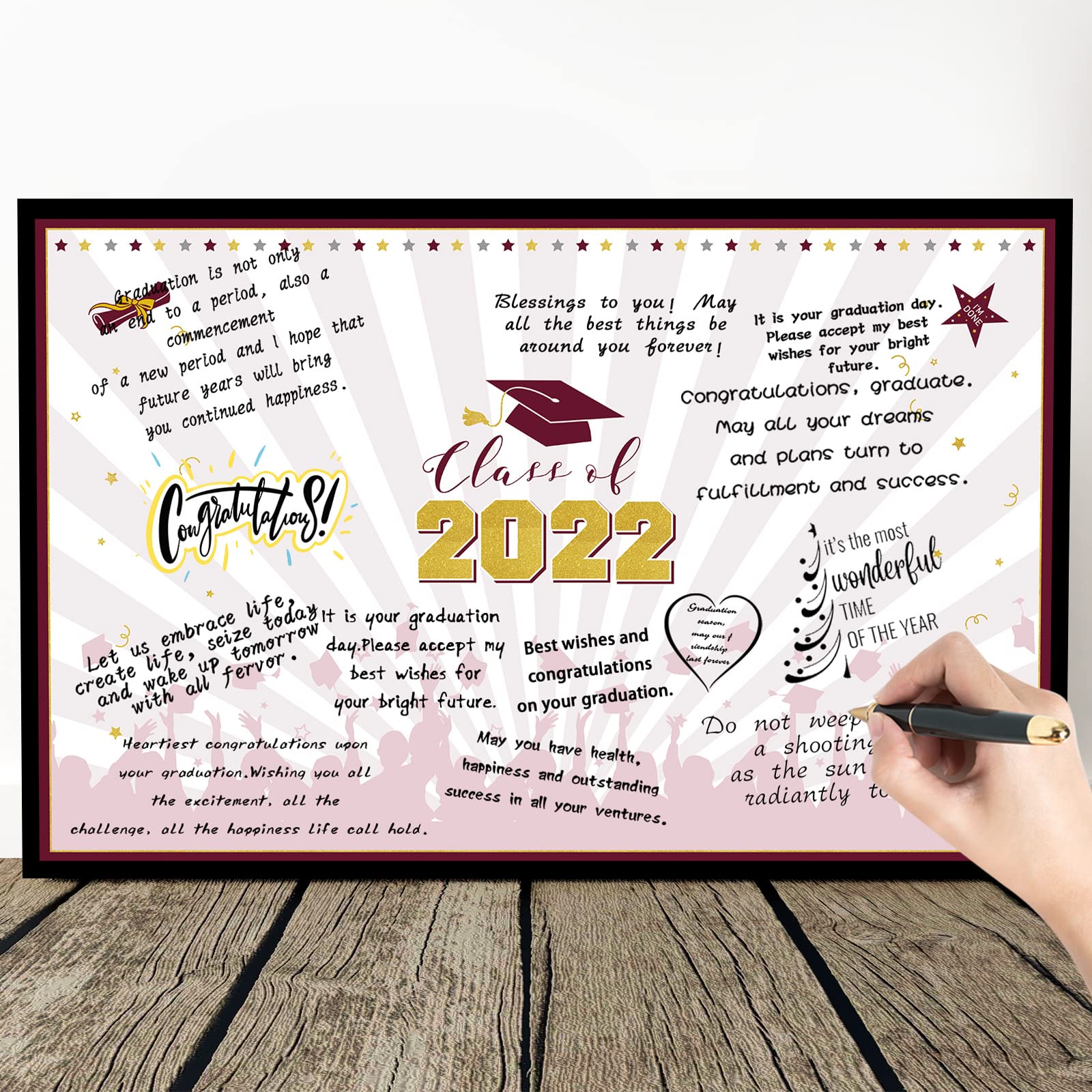 2022 Graduation Party Decorations - Congrats Grad Poster in Burgundy & Gold, Alternative Guest Book for College & High School Graduation Celebrations | Perfect for Graduation Party Backdrops, Photo Booths & Wall Decor