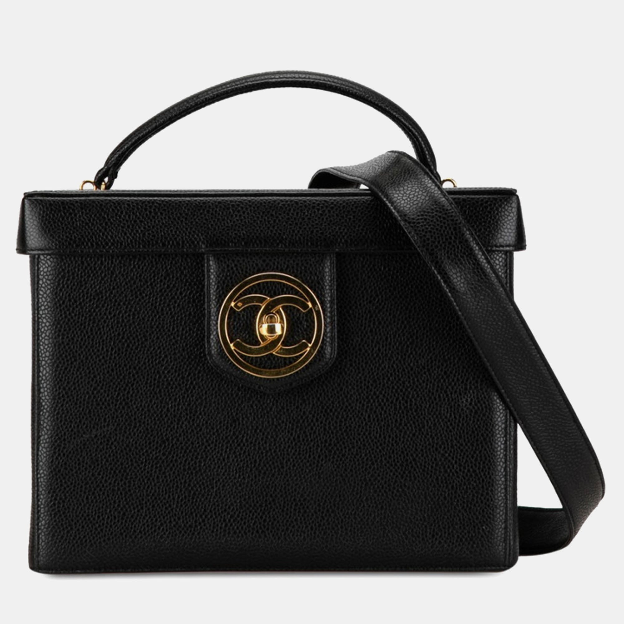 Luxury Black Caviar Leather Vanity Train Case - Elegant Makeup Organizer for Travel & Home Storage | Perfect for Professional Makeup Artists & Beauty Enthusiasts