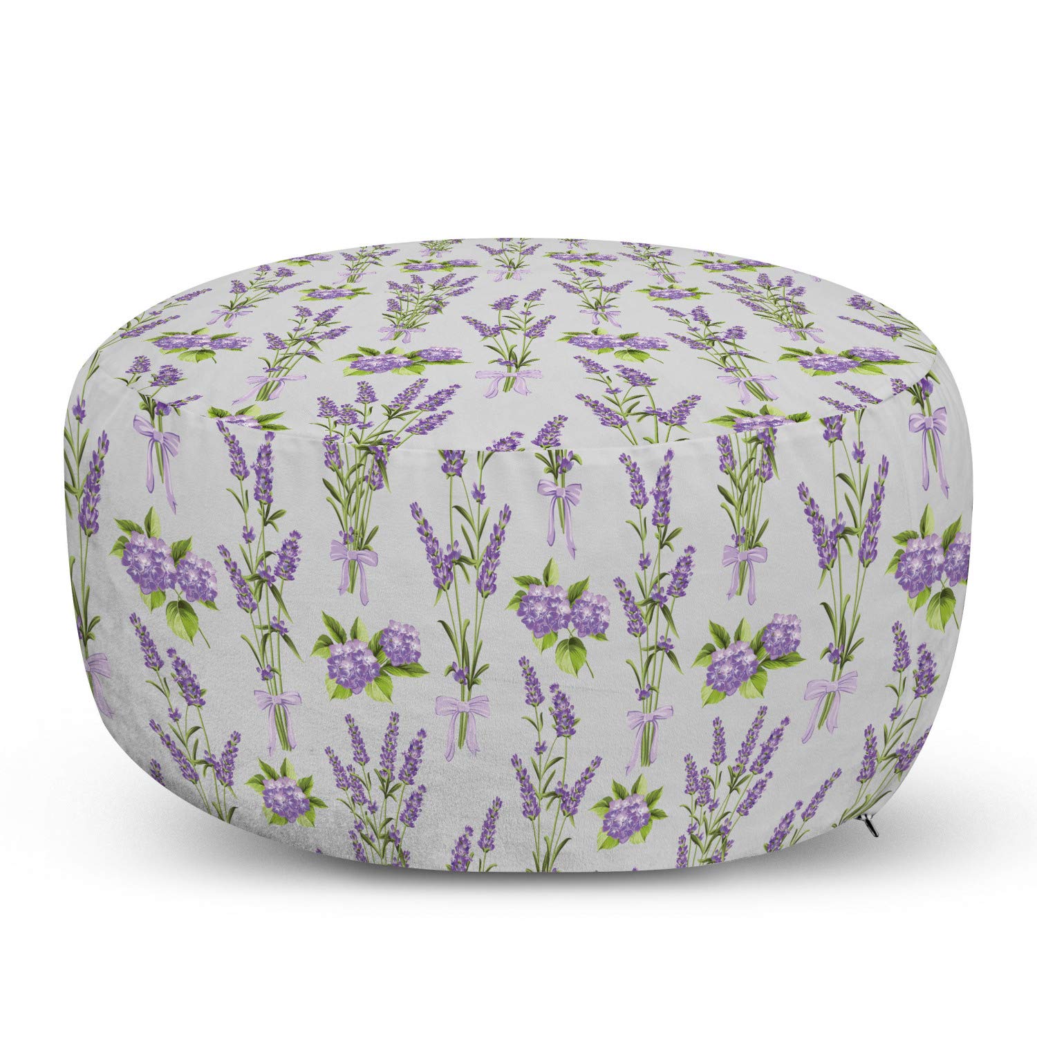 Ambesonne Garden Art Pouf Cover with Zipper - Botanical Lavender & Hydrangea Floral Design, Soft Decorative Fabric Unstuffed Pillow Case, 30