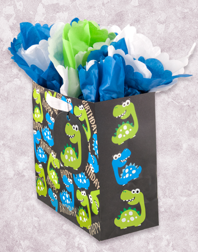 Dino's Day Medium Square Gift Bags for Birthday Parties, Baby Showers & Kids Events - Dinosaur Themed Party Favor Bags