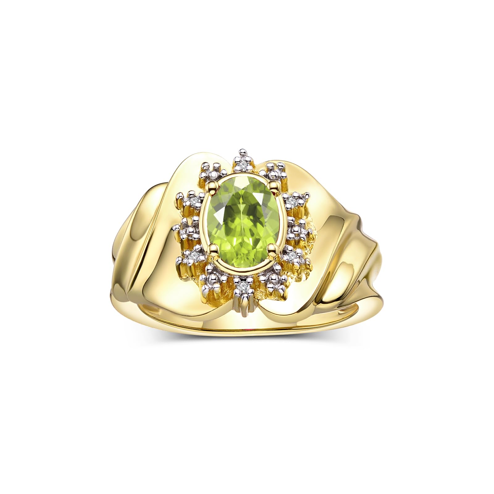 14K Yellow Gold Oval 7x5mm Gemstone & Diamond Ring for Women - Elegant Birthstone Jewelry in Sizes 5-10 - Perfect for Anniversaries, Birthdays & Special Occasions