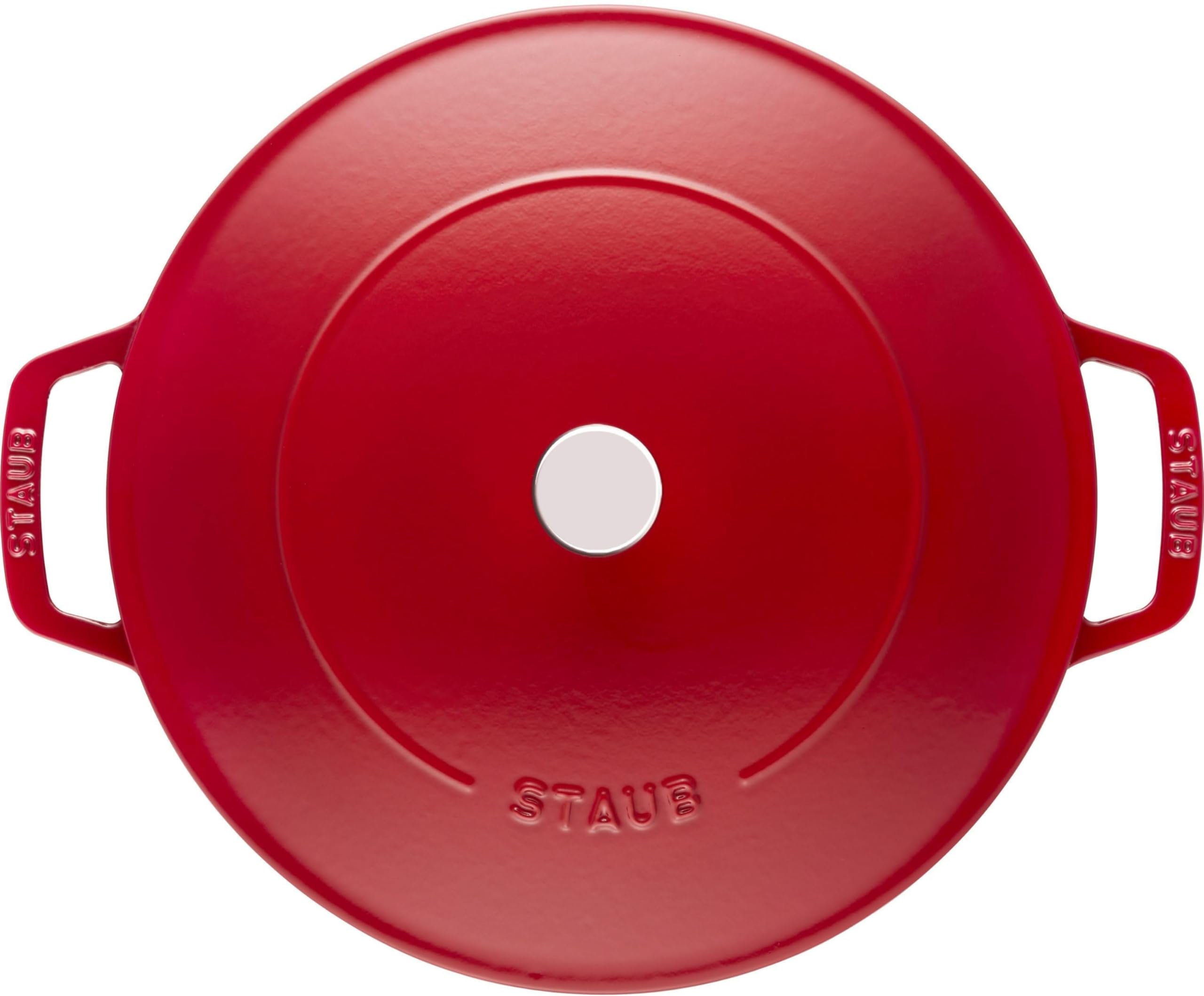 STAUB 3.7L Cherry Red Cast Iron Sauté Pan with Chistera Lid - 28cm Round French Oven for Braising, Roasting & Searing - Perfect for Stovetop to Oven Cooking & Professional Chefs