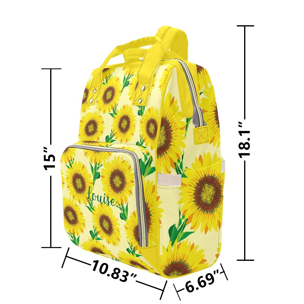 Personalized Sunflower Diaper Bag Backpack with Custom Name - Large Baby Nappy Tote for Travel, Daycare & Outings - Perfect Gift for New Moms