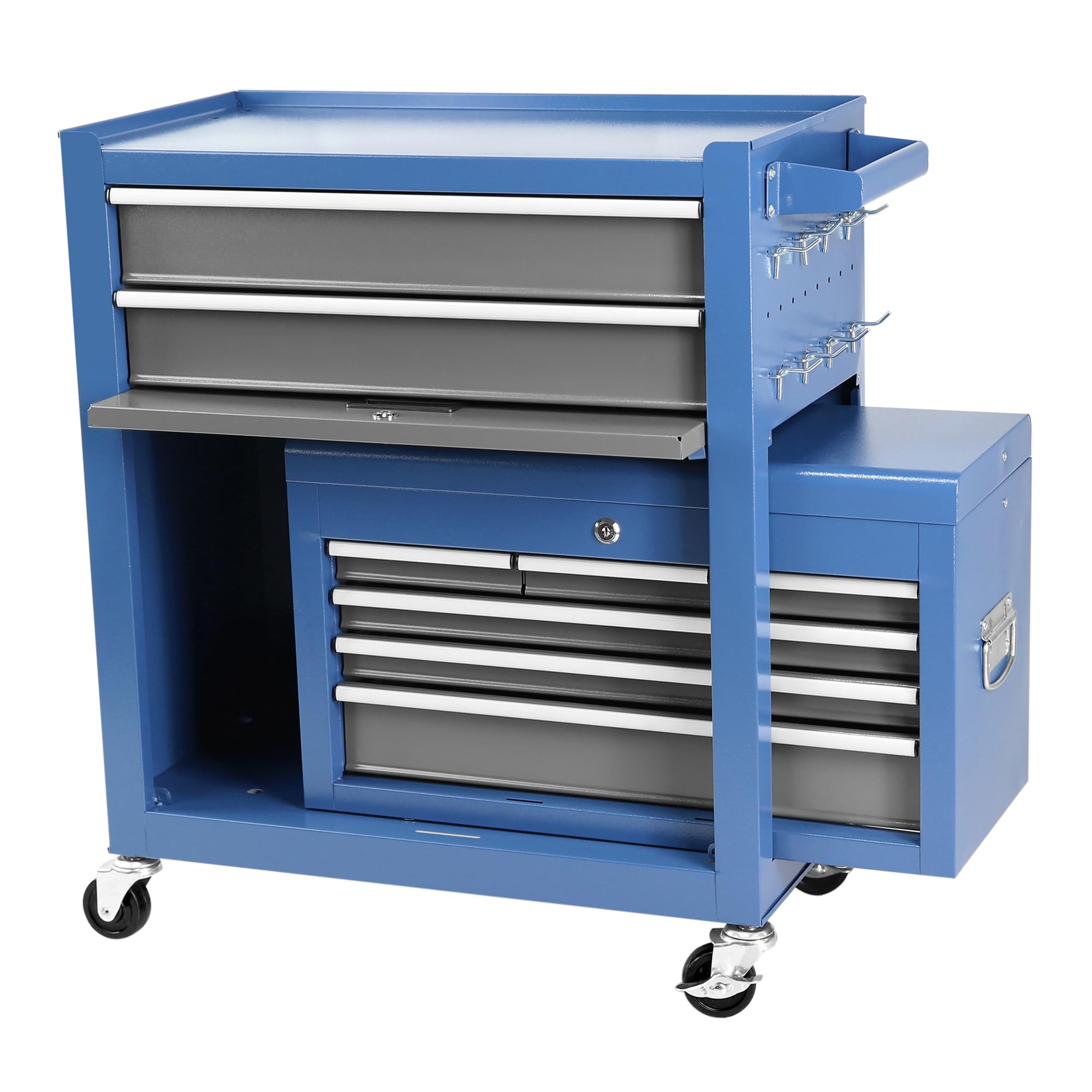 8-Drawer Rolling Tool Chest with Detachable Organizer & Lockable Wheels - Mobile Tool Storage Box for Workshop, Garage, Mechanics - Heavy Duty & Secure (Blue & Grey) - Perfect for Automotive Repair, DIY Projects & Home Organization