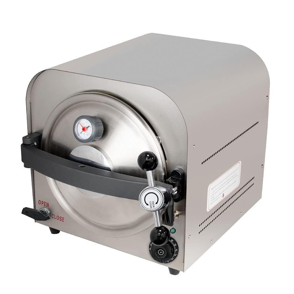 900W Automatic Portable Electric Heating Lab Autoclave Steam Sterilizer - 14L Capacity with Draining Hose & 3 Trays for Medical, Dental, and Tattoo Equipment Sterilization