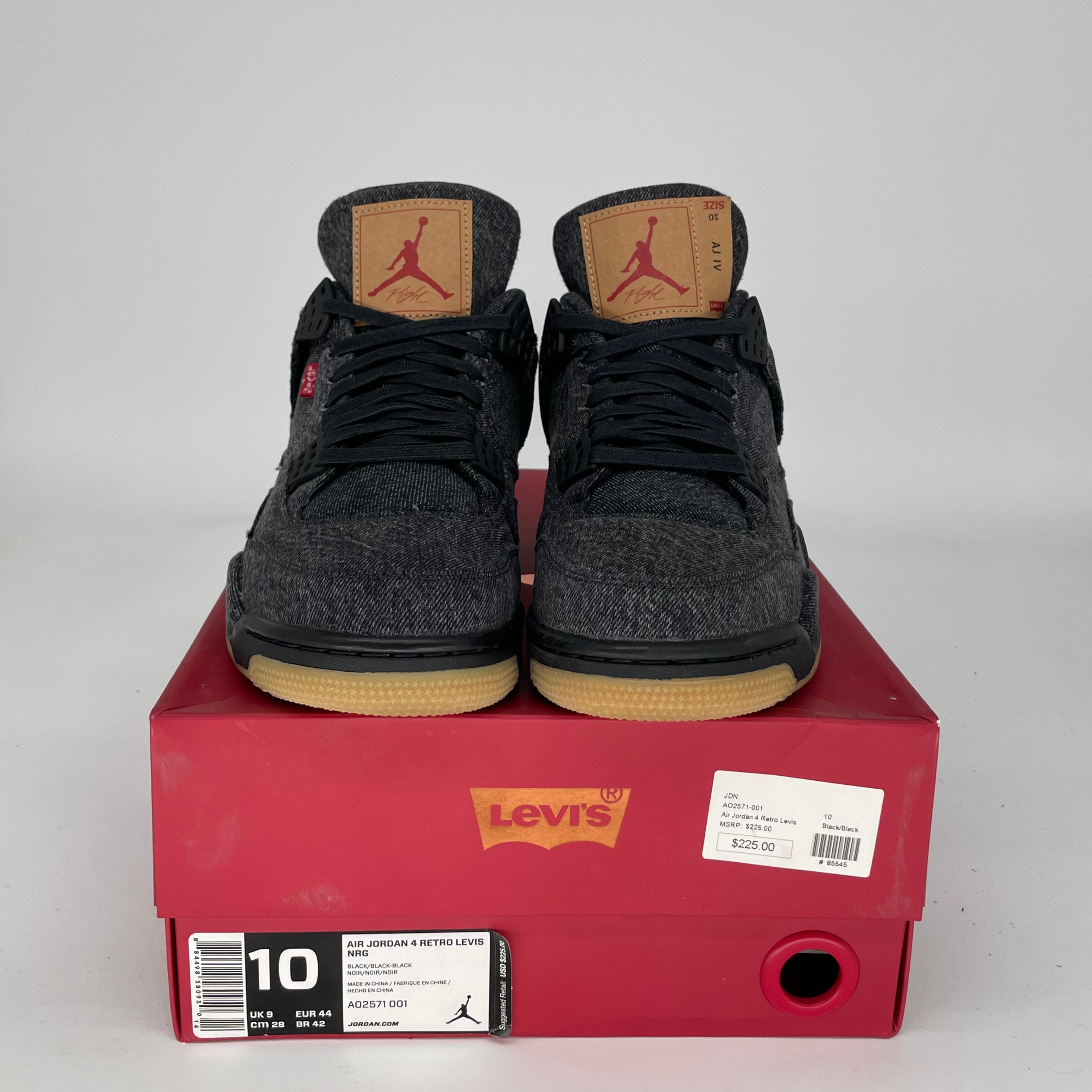 Original Air Jordan 4 Levi's Black Men's Shoes Size 10 - AO2571-001 | Retro Basketball Sneakers for Streetwear & Casual Outfits