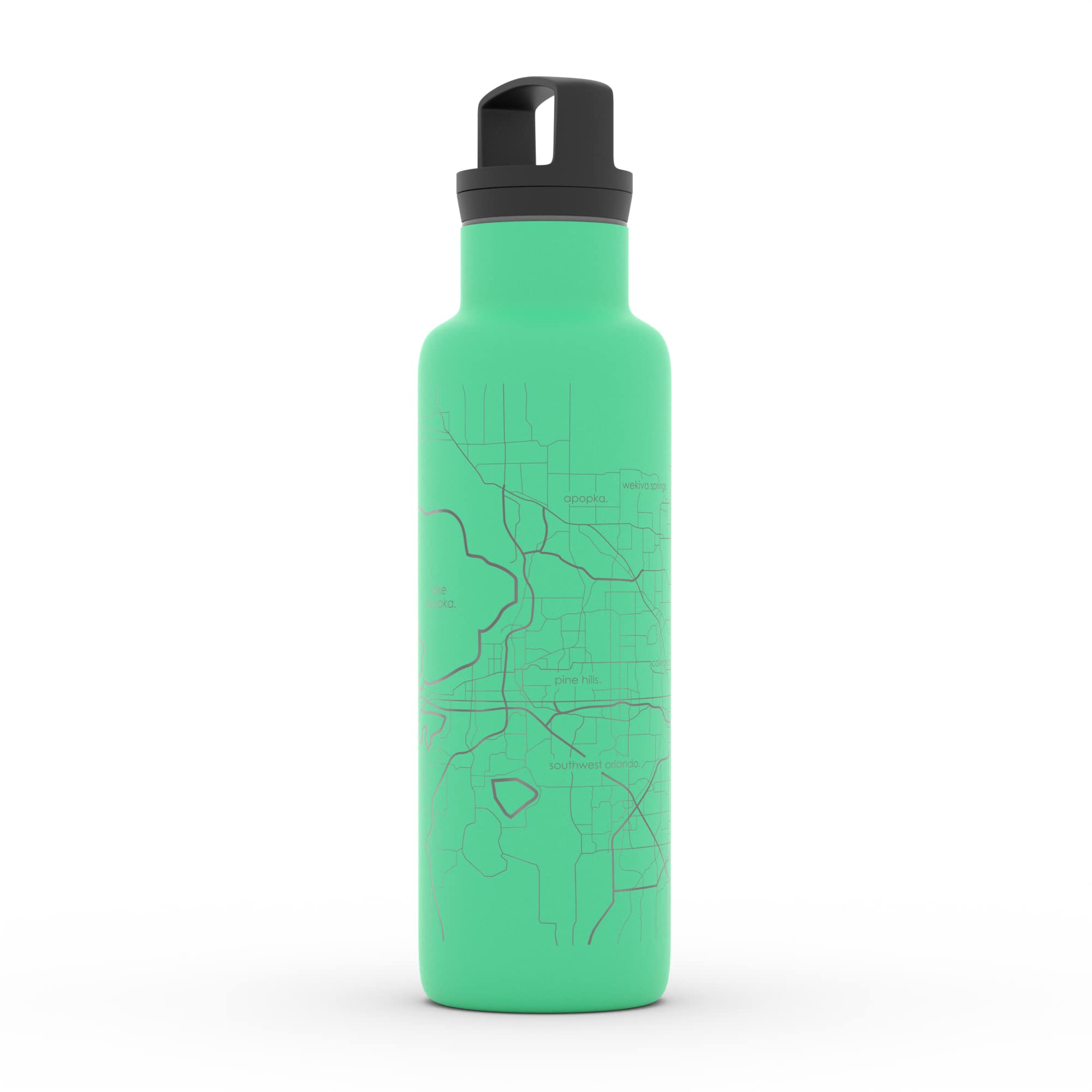 Orlando Florida Map Insulated Water Bottle - 21oz Stainless Steel Vacuum Flask with Engraved City Design, Sunday Green - Perfect for Hiking, Camping, Gym & Outdoor Activities - Leakproof & BPA-Free Travel Water Bottle