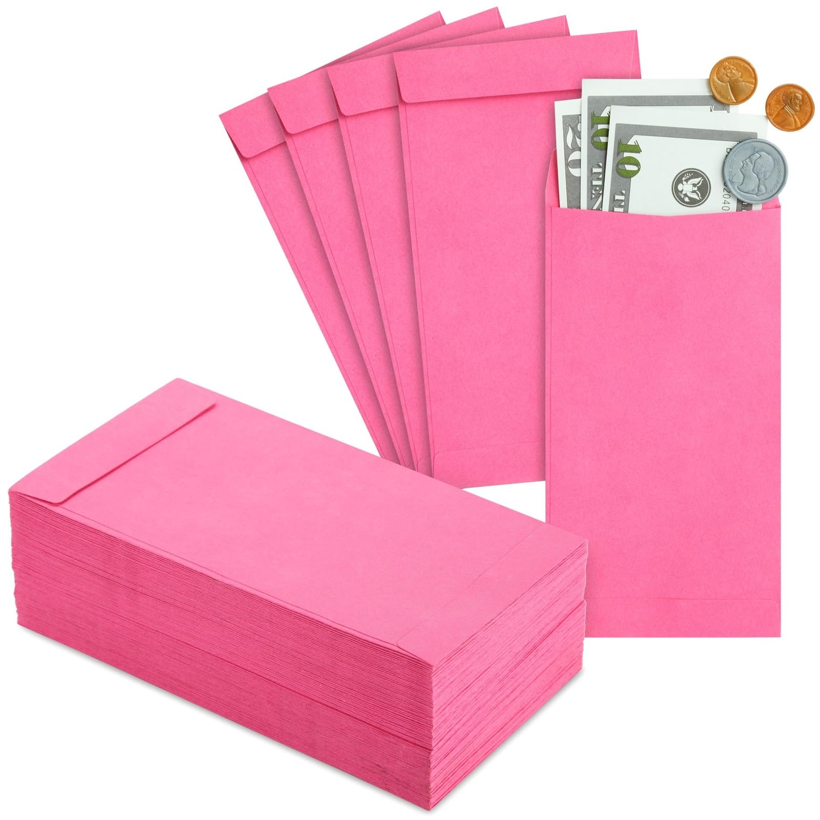 100 Pack Pink Money Envelopes for Cash, Payroll, Savings & Coins - 6.5x3.5 Inch Small Business & Personal Finance Organization - 100 GSM Durable Paper - Perfect for Tipping, Gifts, Budgeting & Money Management