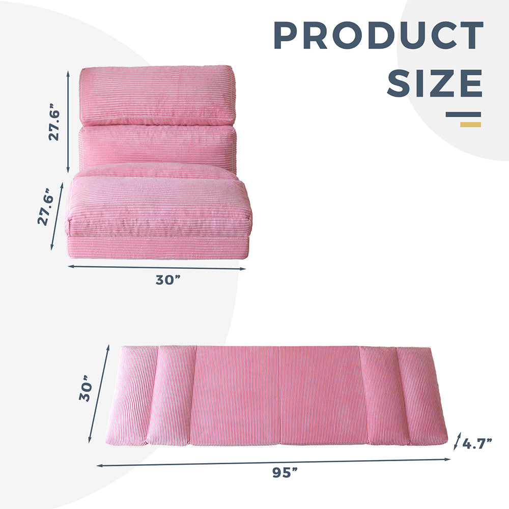 MAXYOYO Folding Sofa Bed - Extra Wide Corduroy Floor Bed in Pink | Convertible Sleeper for Small Spaces, Guest Room & Dorm | Comfortable Lounge Chair for Living Room, Bedroom & Office