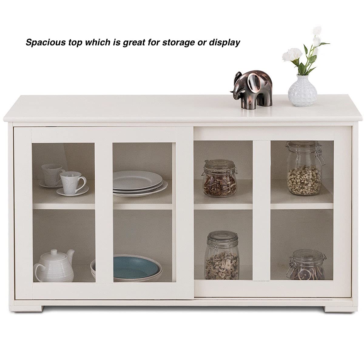 Modern Glass Door Storage Cabinet - 2-Tier Sideboard Buffet Cupboard for Kitchen, Pantry, Dining Room & Office - Spacious Shelving with Sliding Doors - Perfect for Home, Restaurant & Commercial Use - Organize Dishes, Cookware & Supplies