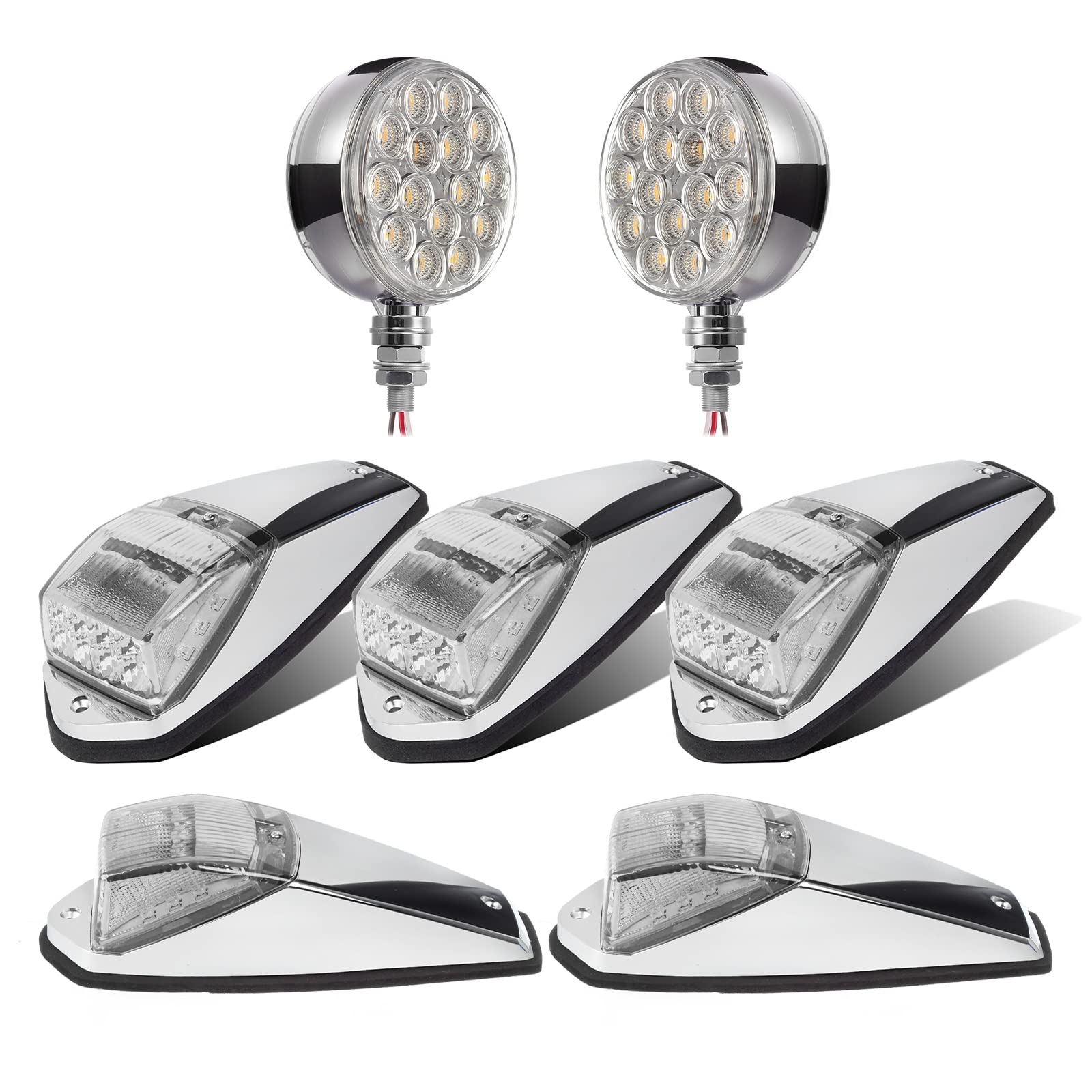 PARTSAM 5Pcs 17LED Amber Cab Roof Marker Lights + 2Pcs 3