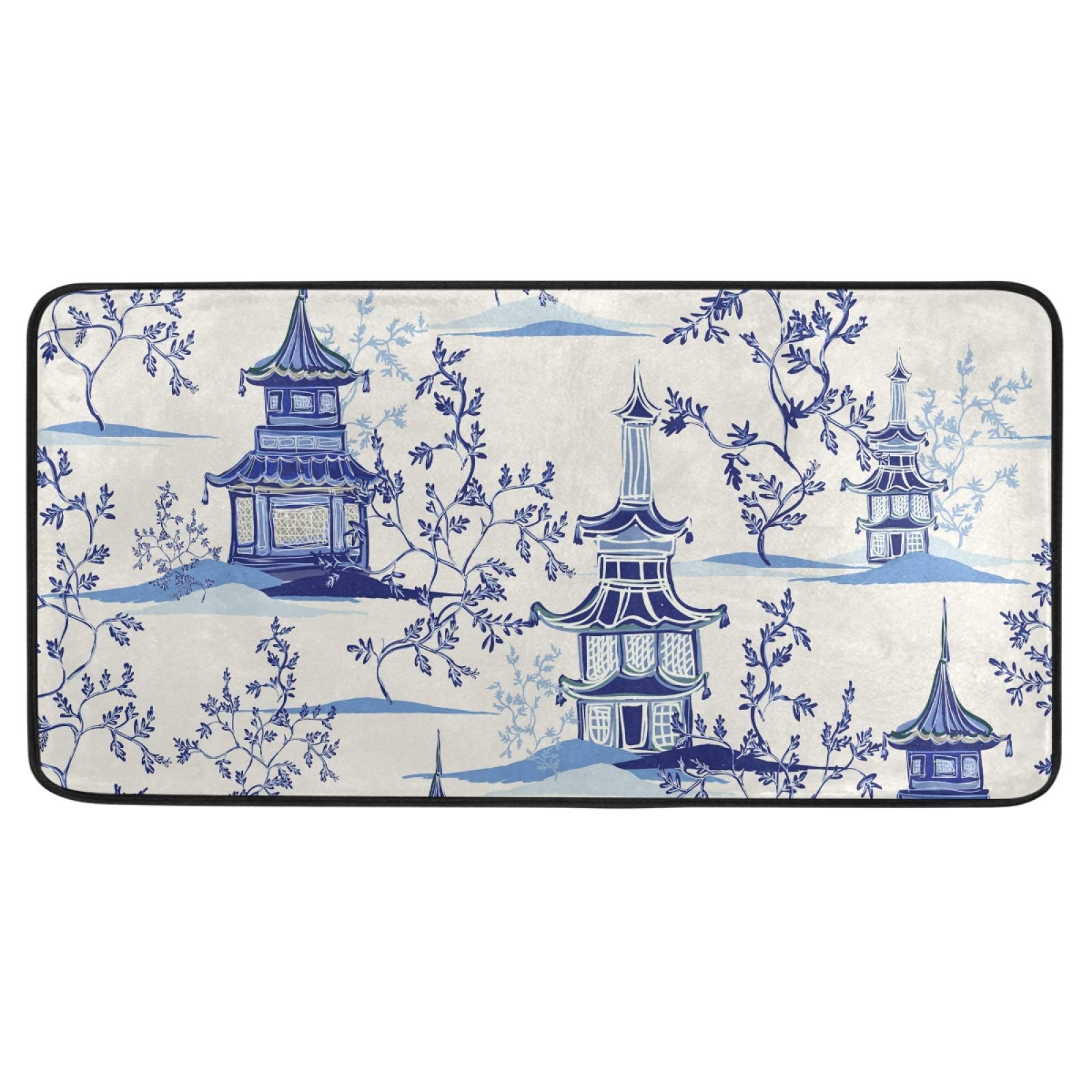 Susiyo Anti-Fatigue Kitchen Mat - Non-Slip Chinoiserie Pagoda Design Floor Rug, Oil & Stain Resistant, Easy Clean for Indoor/Outdoor Use - Perfect for Kitchens, Bathrooms & Entryways
