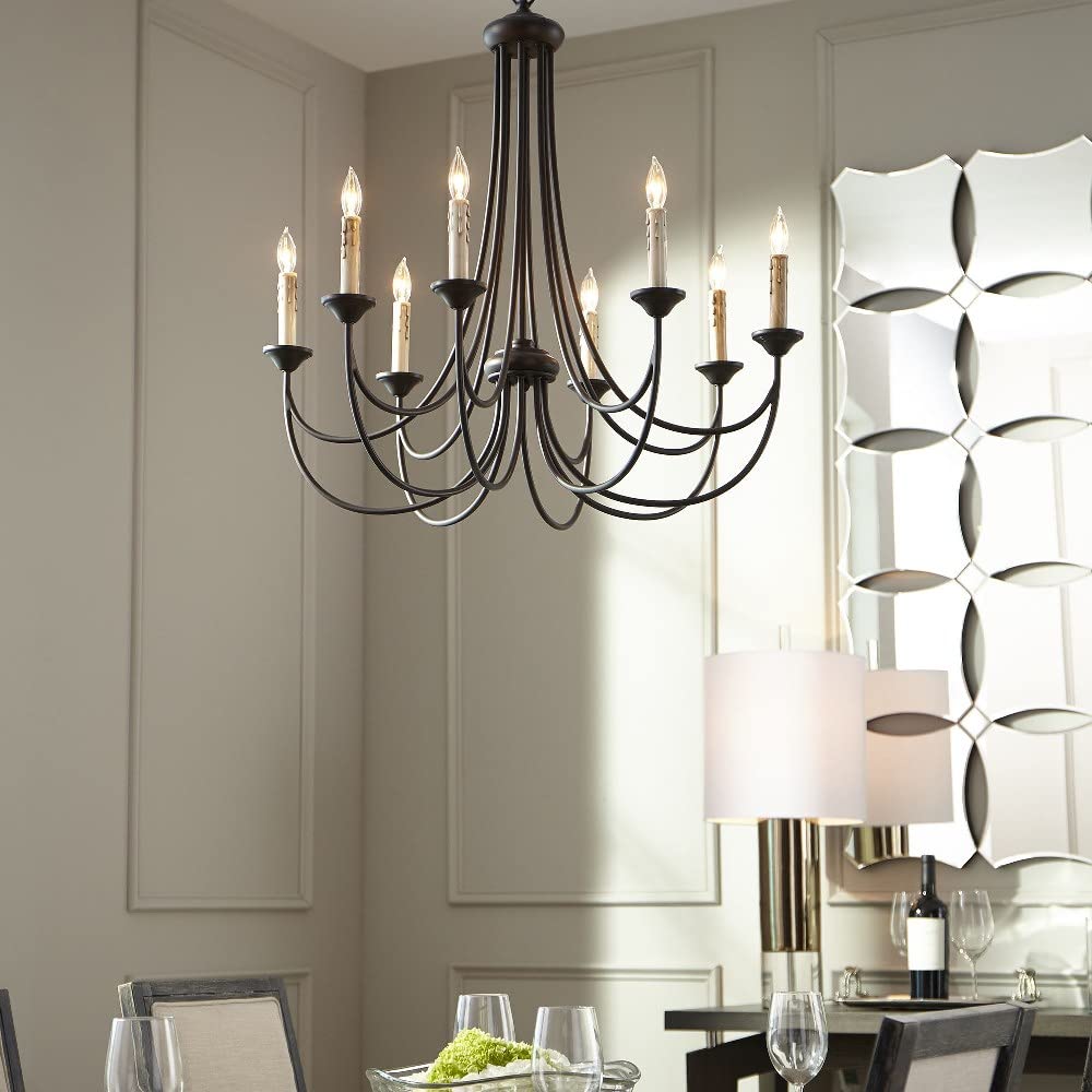 Quorum International Brooks 8-Light Candle Chandelier in Satin Nickel Finish (Model 6250-8-65) - Elegant Silver Dining Room Lighting Fixture for Formal Dining Rooms, Foyers & Luxury Bedrooms