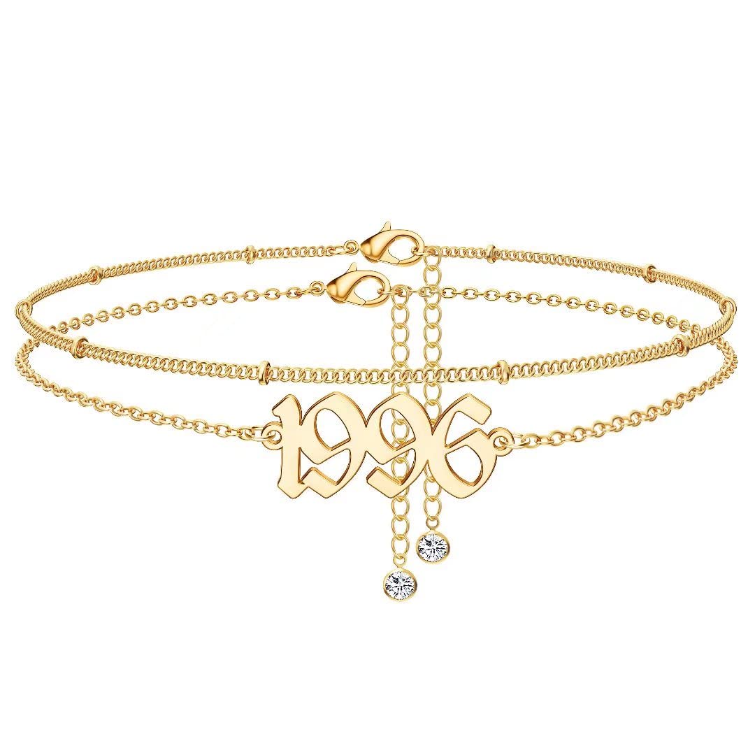 14K Gold Plated Birth Year Anklet for Women - Beach Jewelry & Anniversary Gift