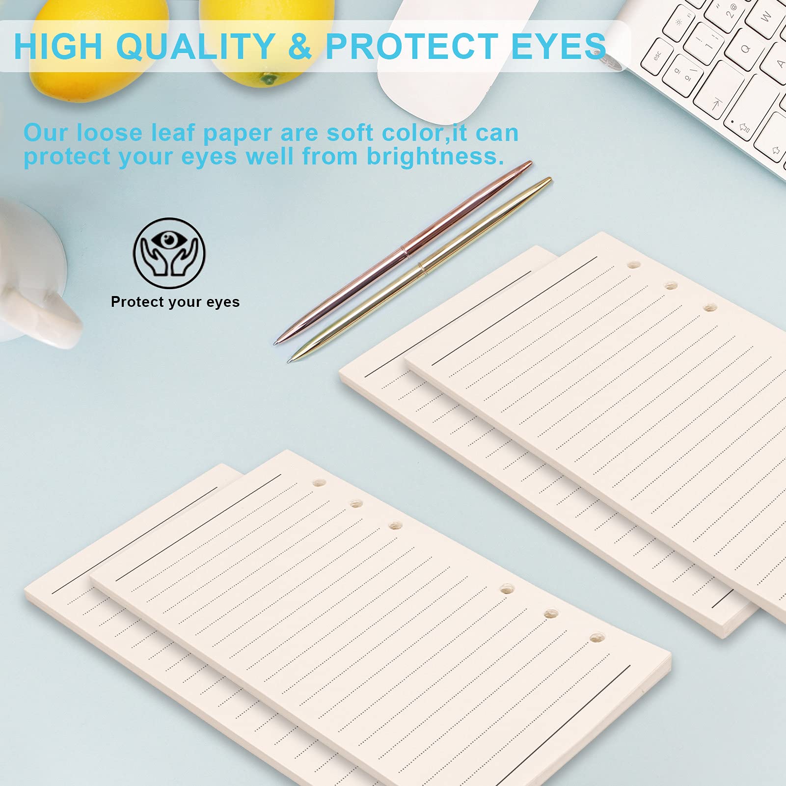 Premium A6 Refill Paper - 180 Sheets (360 Pages) 6-Ring Loose Leaf Lined Paper for Binders, Planners, Journals & Notebooks - Thick High-Quality Paper for Office, School & Home Organization