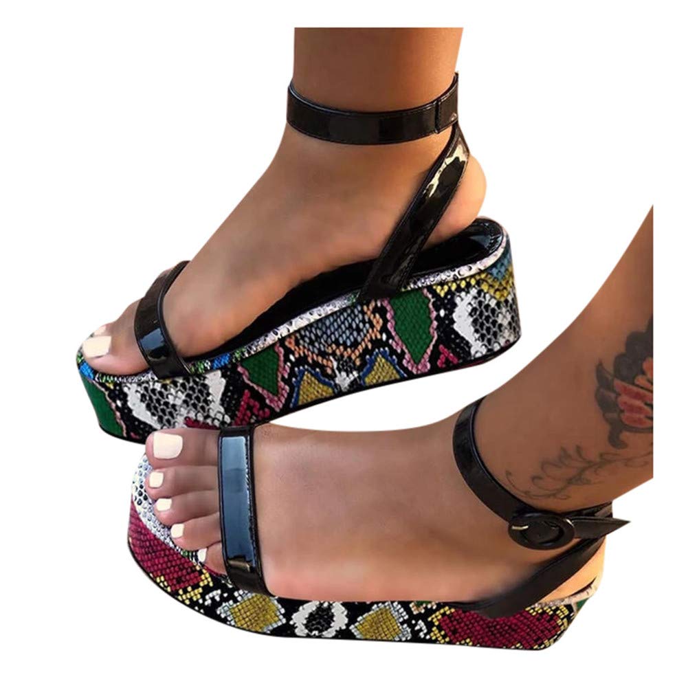 Women's Wide Width Wedge Sandals with Ankle Buckle - 2020 Fashion Summer Beach Sandals, Open Toe Espadrille Platform Shoes for Walking, Travel & Outdoor Activities