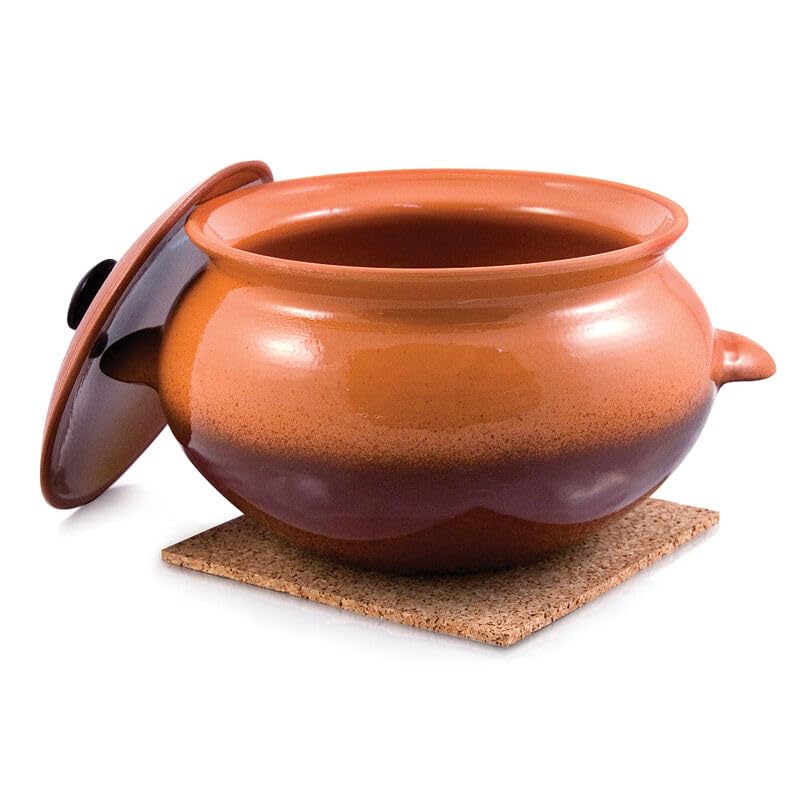Handmade Red Clay Tureen with Lid - 2.6-Qt Traditional Stoneware Dutch Oven for Baking, Cooking & Serving - Perfect for Soups, Stews & Casseroles - Durable Earthenware Stockpot for Home & Restaurant Use