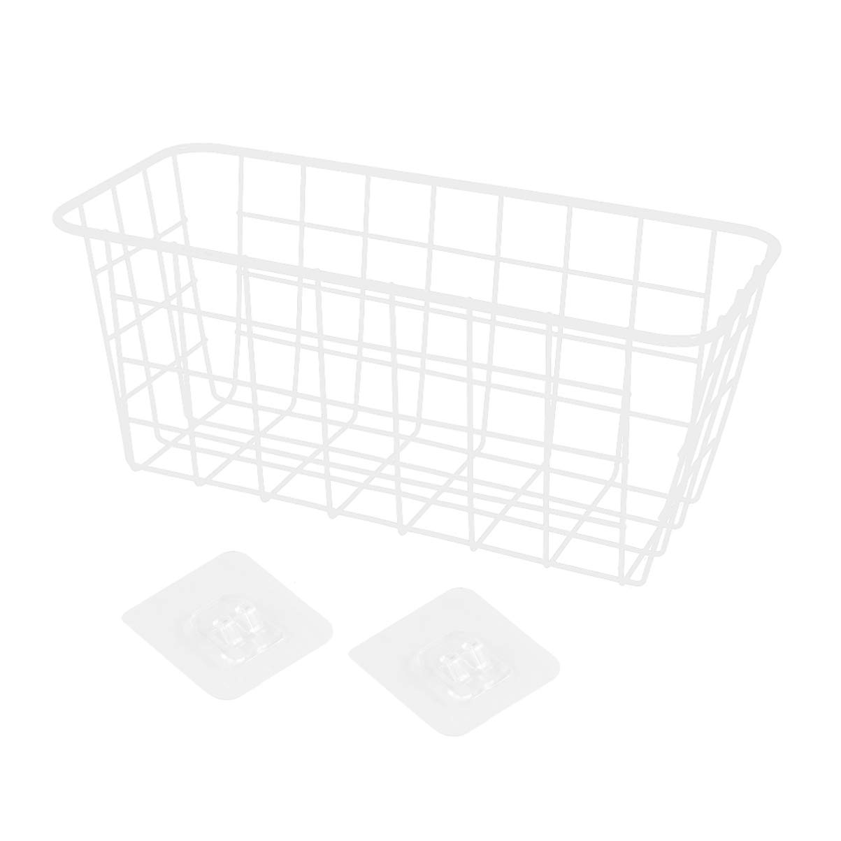 Vintage Wrought Iron Wall Storage Basket with 2 Hooks - White Wire Organizer Bin for Kitchen Cabinet, Pantry, Freezer, Bedroom, Bathroom & Office - Perfect for Storing Food, Papers, and Household Items