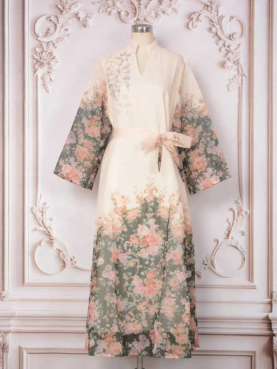 Elegant Hotfix Rhinestones Printed Caftan Kaftan Dress for Women - Eid Party, Wedding, Special Occasions #25374