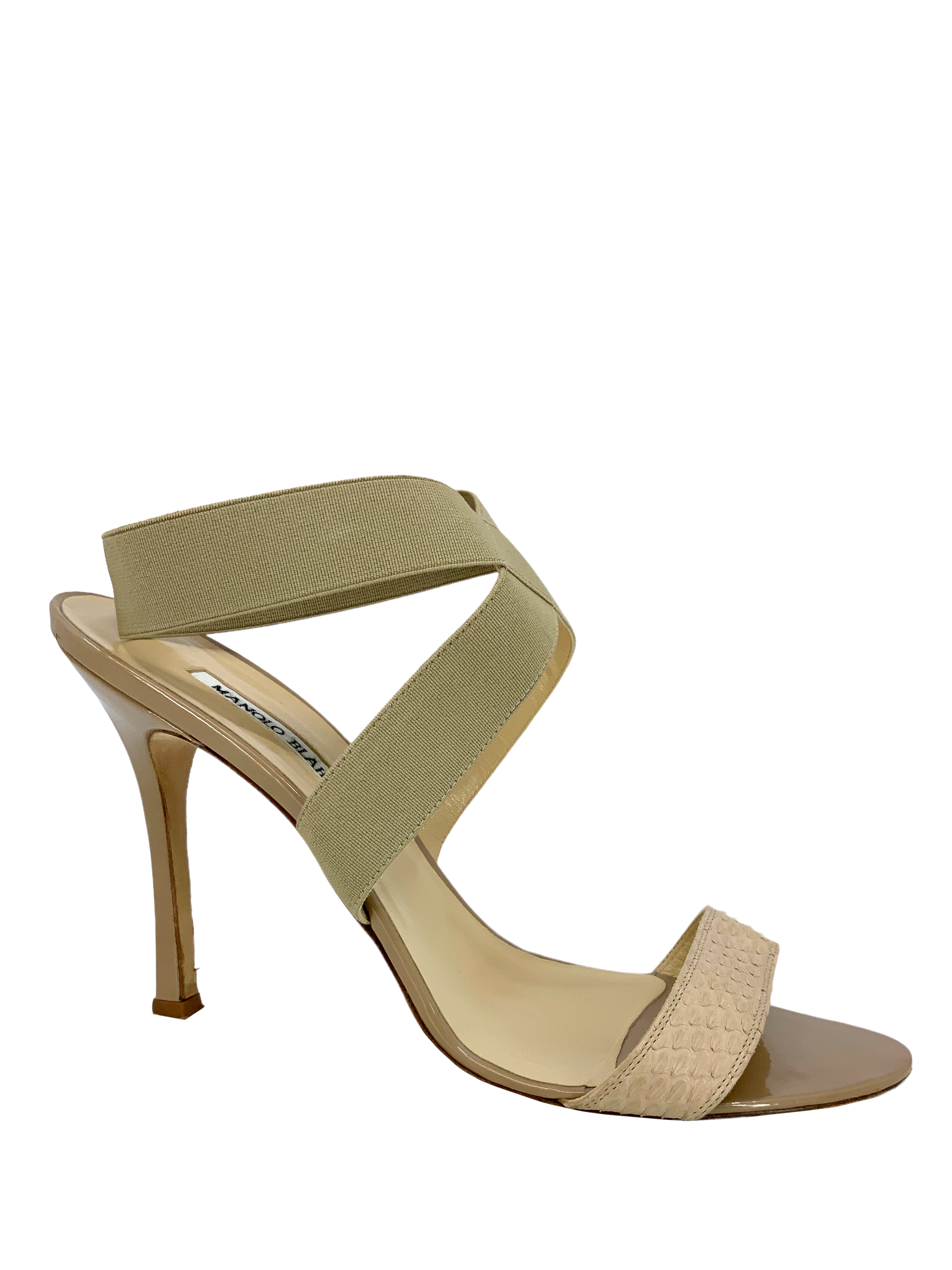 Manolo Blahnik Women's Size 11 Elastic Strap Snakeskin Sandals - Perfect for Weddings, Parties & Summer Outings