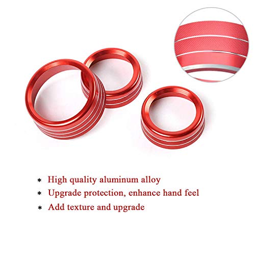 Rifoda Aluminum Alloy AC Switch Knob for Dodge Challenger Charger Chrysler 300 300s 2015-2021 & Ram 2013-2021 - Red Interior Decoration Ring - Upgrade Your Car Dashboard Style