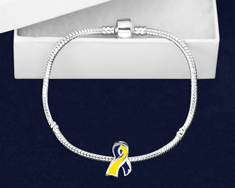 Ukraine Support Bracelet - Blue & Yellow Ribbon Charm on Snake Chain for Awareness & Fundraising