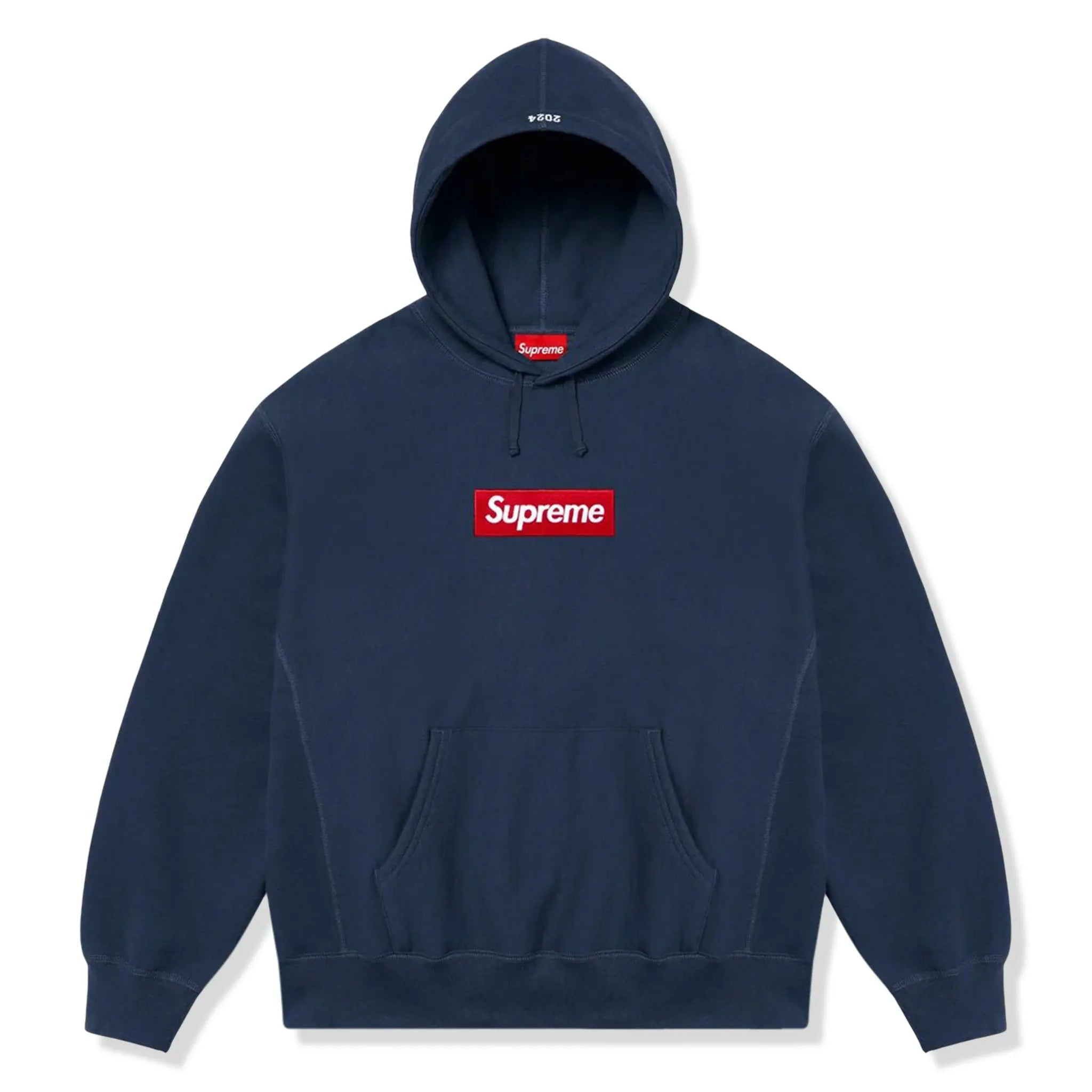 Supreme Box Logo Navy Hoodie for Men & Women | Winter Fleece Pullover with Front Pocket | Streetwear Fashion for Urban Style & Casual Outfits (FW24)