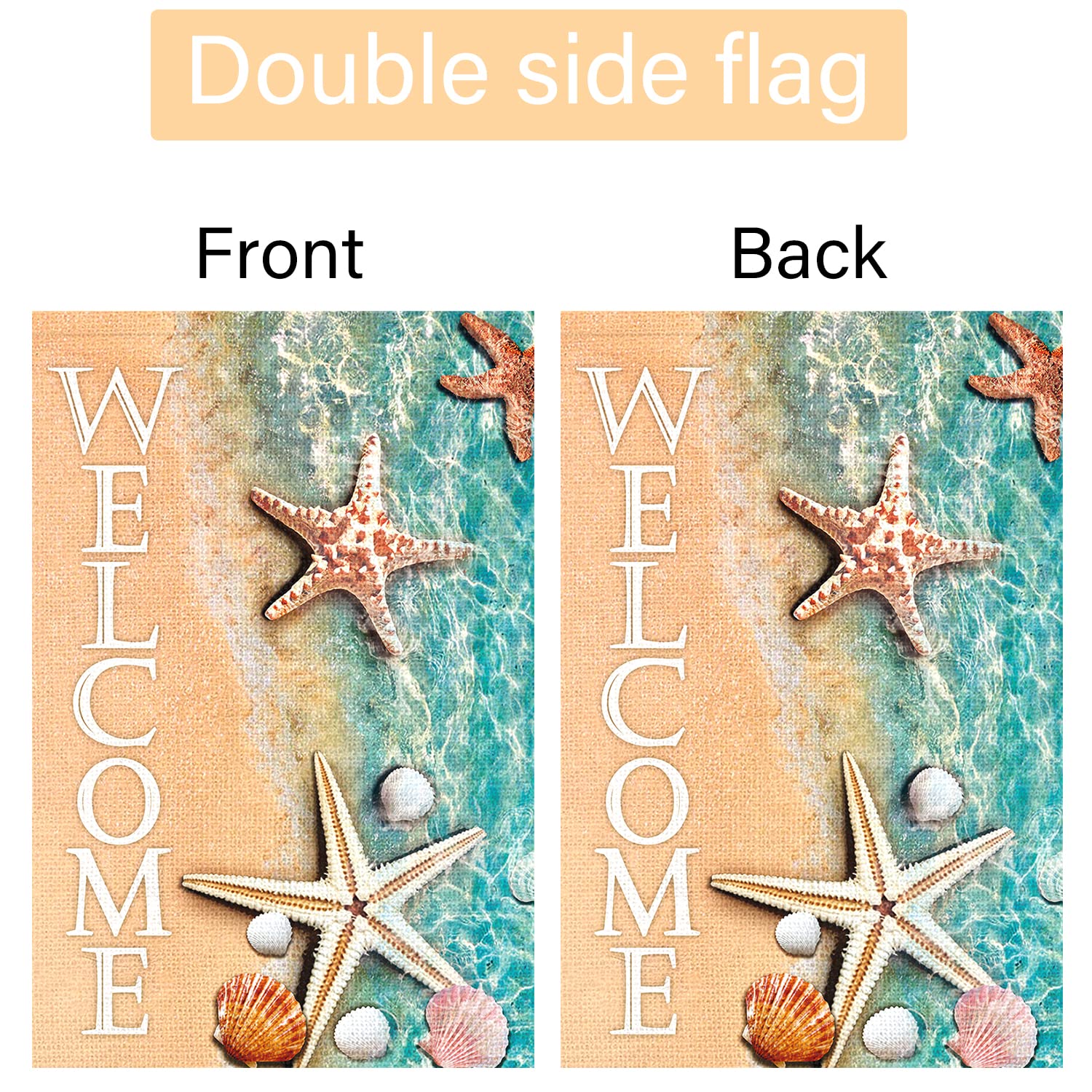 Louise Maelys Double Sided 12x18 Inch Vertical Garden Flag - Welcome Spring Summer Beach Theme with Starfish & Seashell Design, Burlap Outdoor Yard Decoration for Seasonal Patio, Porch and House Decor