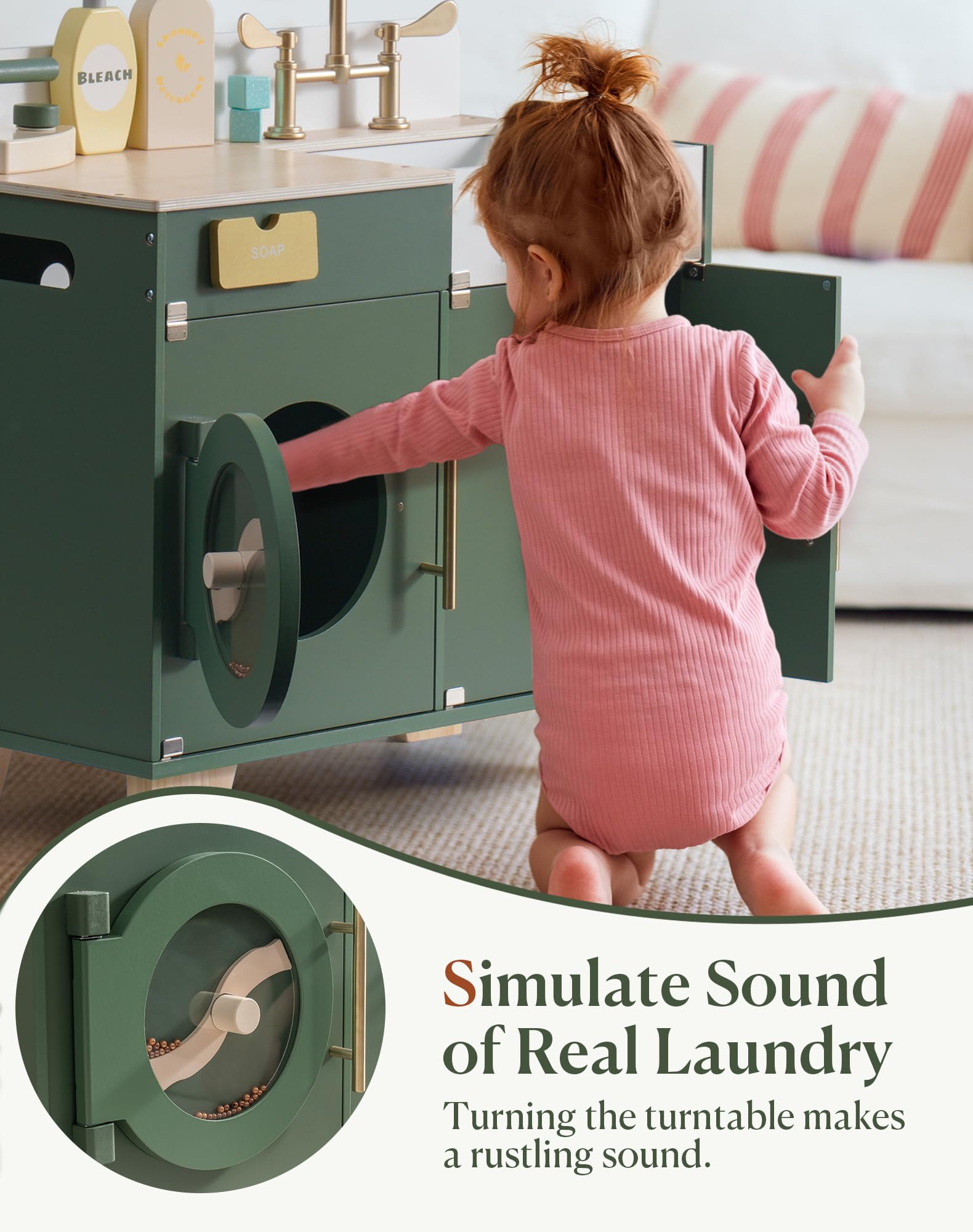 Wooden Kids Kitchen Playset with Washing Machine & Accessories - Pretend Play Toy for Toddlers & Children - Role Play Cooking & Cleaning Fun - Perfect Gift for Boys & Girls - Ideal for Home, Preschool & Daycare Playrooms