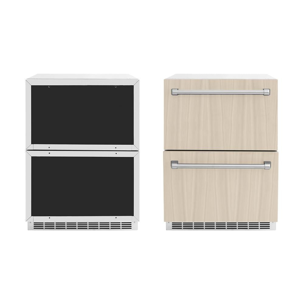 ZLINE 24 Inch Stainless Steel Outdoor Rated Dual Refrigerator Drawer - Panel Ready Doors (RDSPO 24) for Patio, Outdoor Kitchen & Entertainment Areas