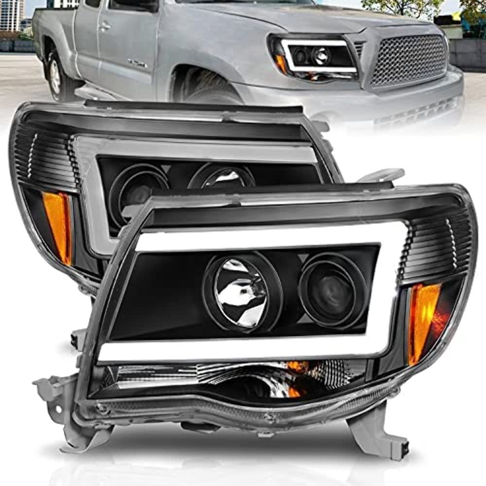 ANZO (111517) 05-09 Toyota Tacoma Projector Headlights with C-Shaped LED Light Bar - Upgrade Your Truck's Style & Night Visibility for Off-Roading & Daily Driving
