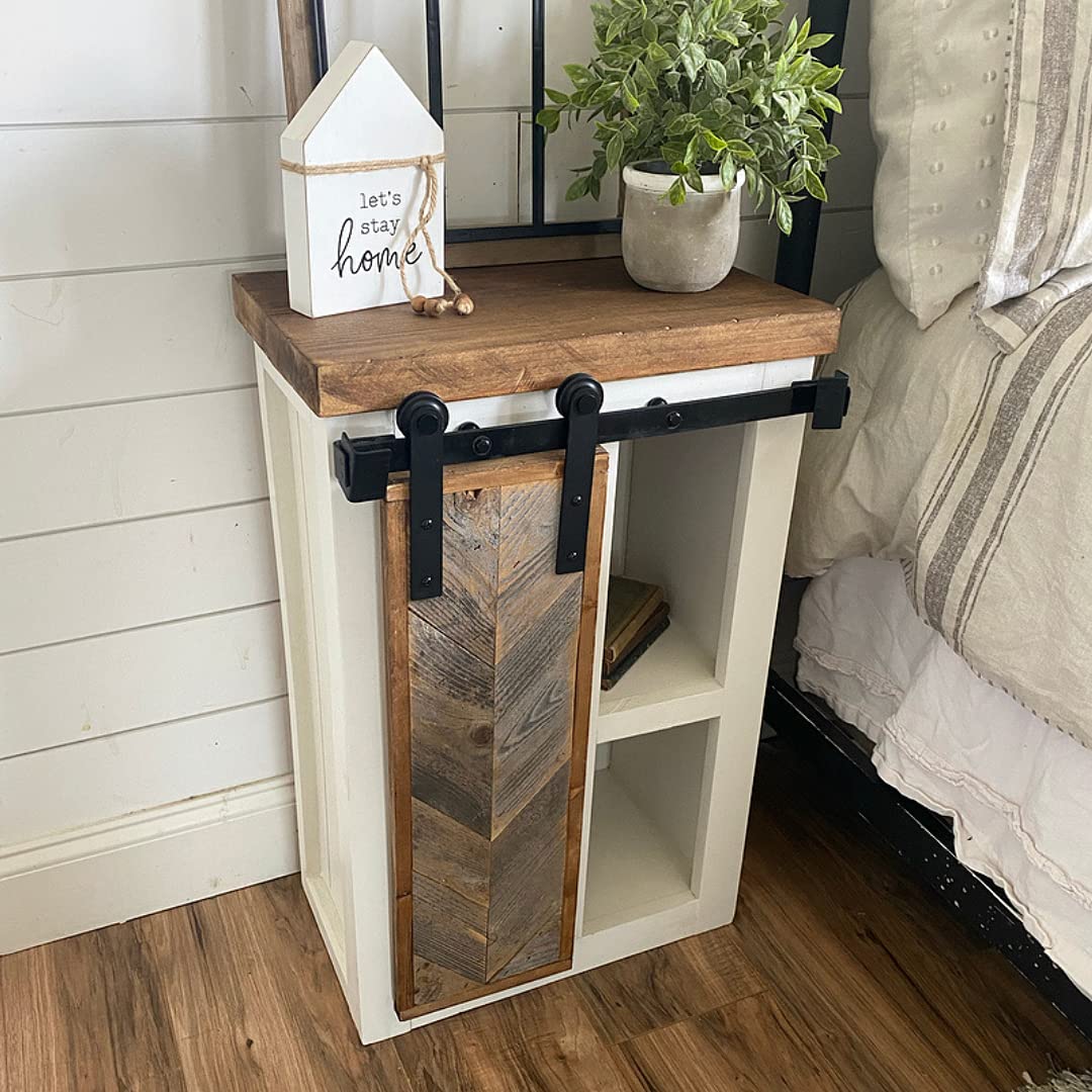 Alana Farmhouse Nightstand with Barndoor Style - Rustic Bedside Table for Bedroom Decor, Perfect for Farmhouse, Cottage, or Vintage Home Interiors