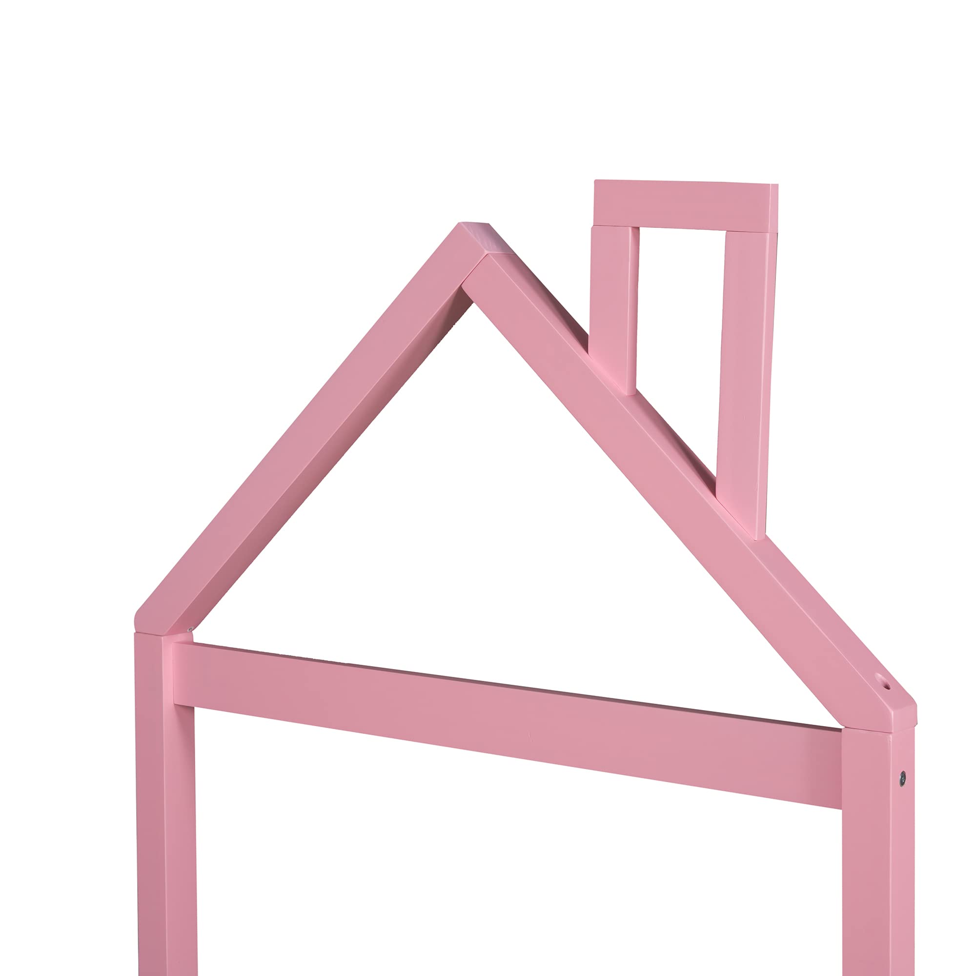 Twin Size Wood Platform Bed Frame with House Shaped Headboard - No Box Spring Needed, Pink - Perfect for Kids Rooms, Guest Bedrooms & Small Spaces
