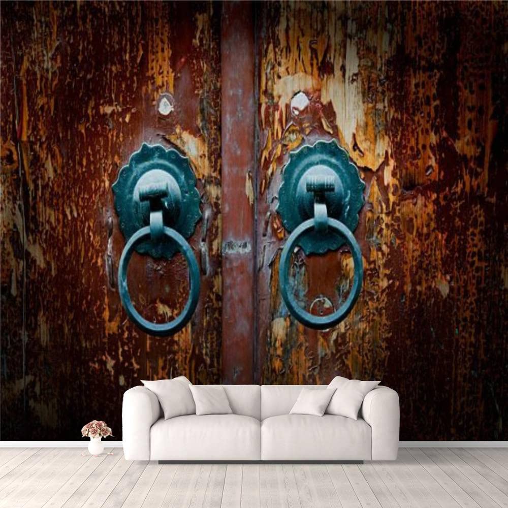 Vintage Oriental Door Knocker 3D Self-Adhesive Wallpaper - Peel and Stick Wall Mural for Bedroom, Living Room, Dorm Decor - Easy DIY Ceiling & Wardrobe Stickers (Perfect for Home Renovation & Themed Room Design)