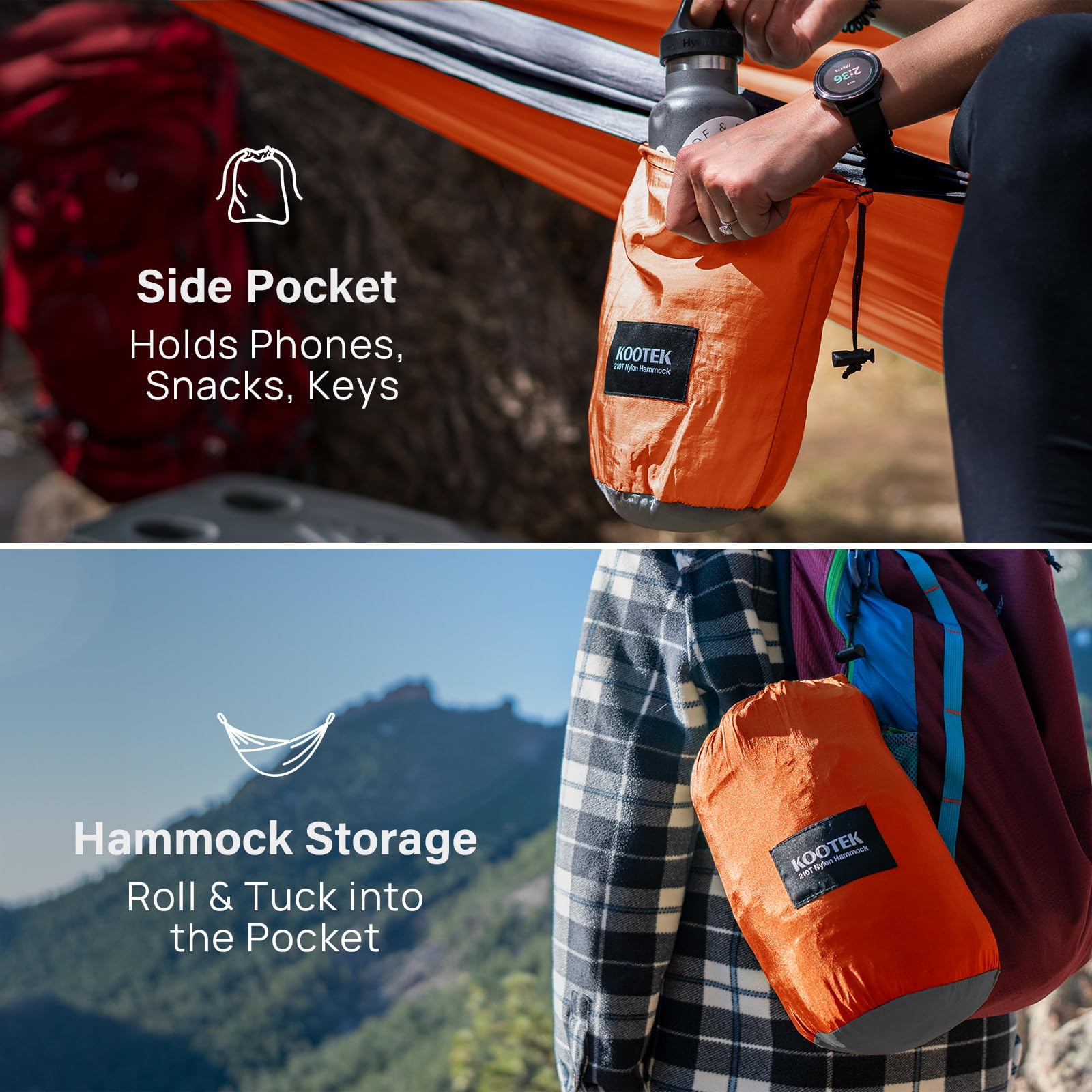 Kootek Portable Camping Hammock - Lightweight Double & Single Hammock with Tree Straps for Outdoor Adventures, Hiking, Beach & Backpacking Travel - Perfect for Relaxing in Nature, Backyard or Park