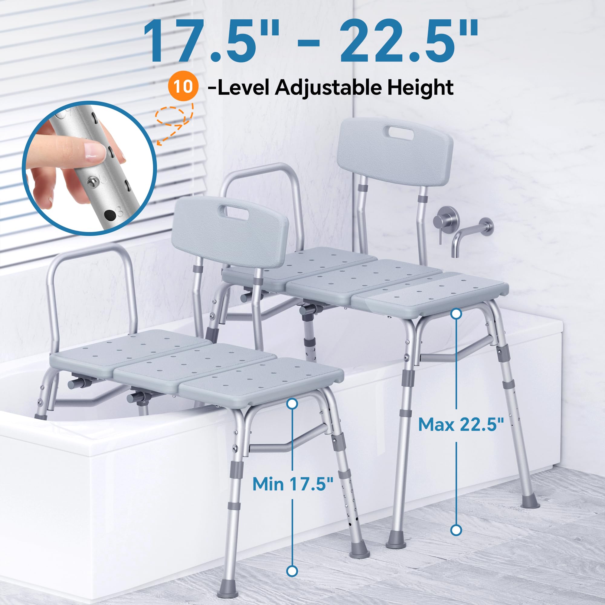 Heavy Duty Shower Chair with Backrest - 400 lbs Capacity, Slip-Resistant Feet & Adjustable Height - FSA/HSA Eligible Bathtub Transfer Bench for Elderly and Disabled - Ideal for Safe Bathing, Mobility Assistance and Accessible Showering