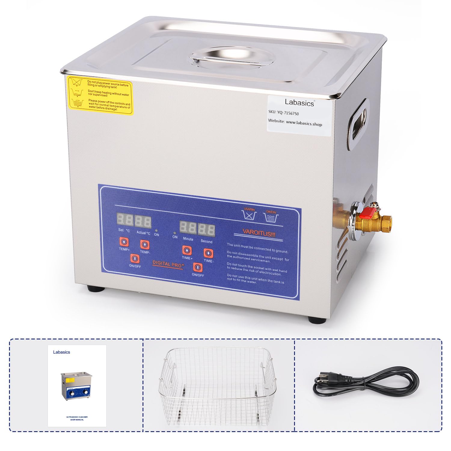 Labasics 10L Ultrasonic Cleaner - Professional Stainless Steel Ultrasonic Cleaning Machine with Digital Timer & Heat Control for Jewelry, Glasses, Dentures, Tools (110V) - Perfect for Home, Lab & Industrial Use
