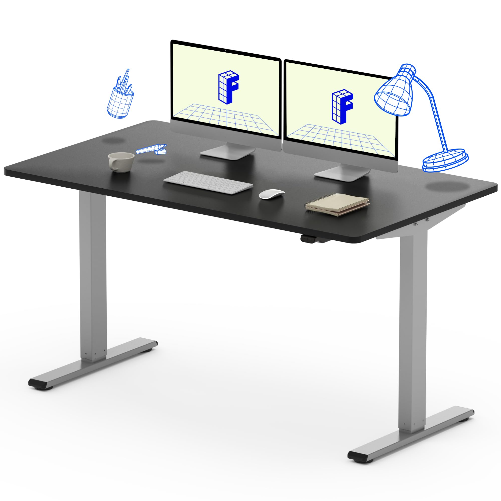 FLEXISPOT EC1 Electric Height Adjustable Standing Desk 55x28 Inches - Whole-Piece Desktop, Home Office Computer Desk with Gray Frame & 55