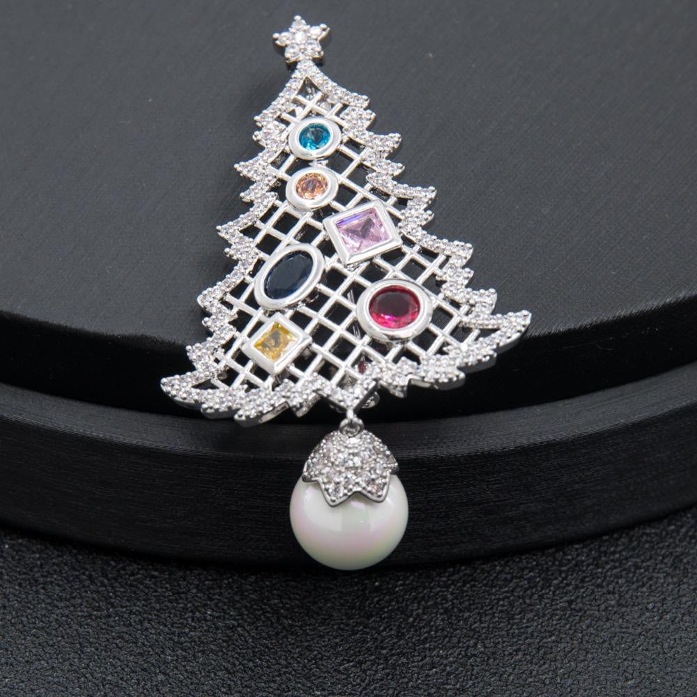 Cubic Zirconia Christmas Tree Brooch Pin - Elegant CZ Crystal Holiday Jewelry for Women - Perfect for Christmas Parties, Gift Giving & Festive Outfits