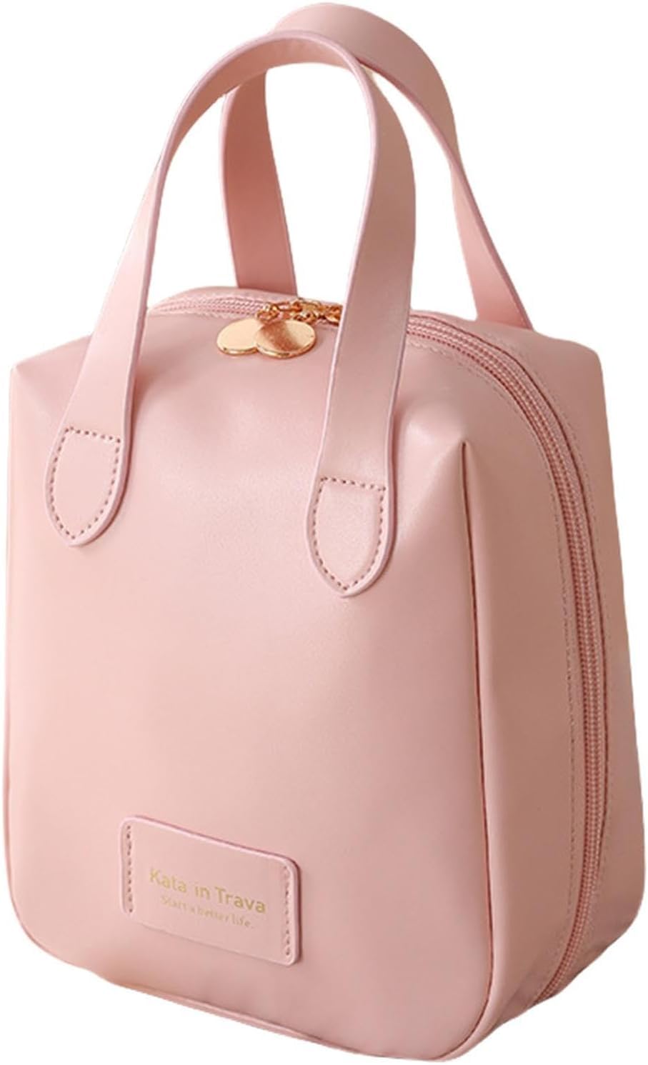 DROZIP Large Capacity Waterproof Leather Travel Cosmetic Bag - Portable Toiletry Organizer with Handle & Divider, Zippered Makeup Pouch for Women (Pink) | Perfect for Vacation, Gym, Business Trips & Daily Essentials Storage