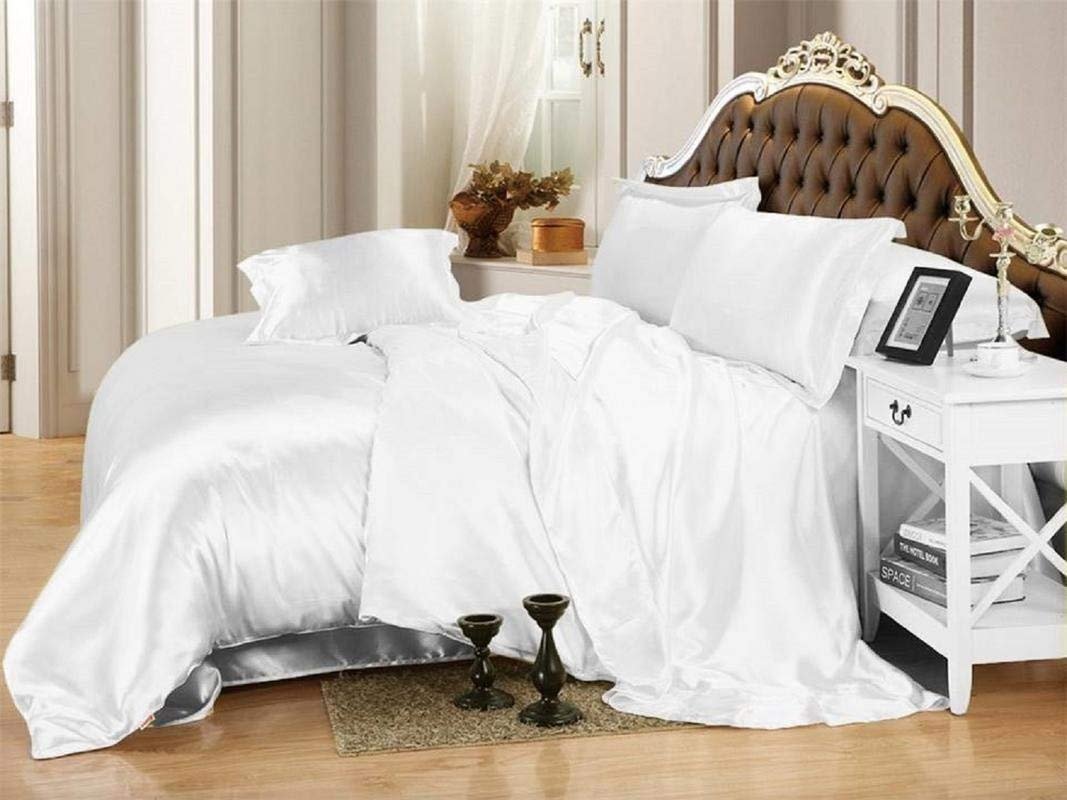 White Satin Queen Sheet Set - 4 PC Bedding for Luxury Sleep