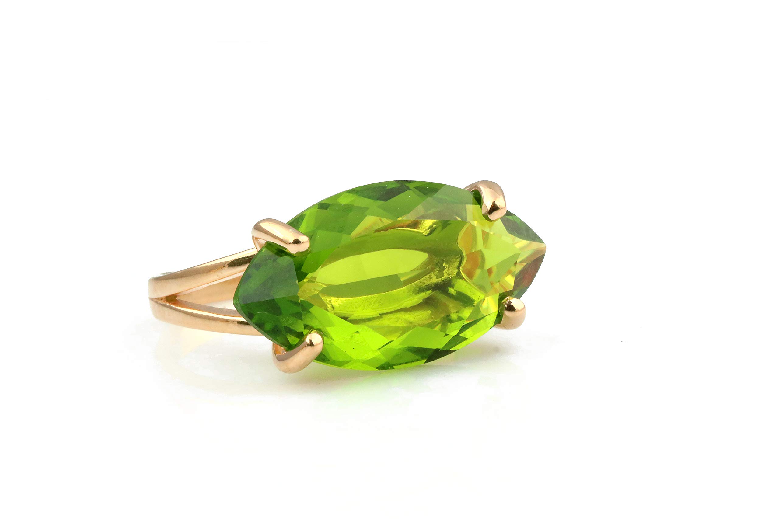 14K Gold Marquise Peridot Ring - August Birthstone Jewelry for Women | Handmade Statement Fashion Ring | Custom Size & Engraving | Perfect Gift for Birthday, Anniversary & Special Occasions