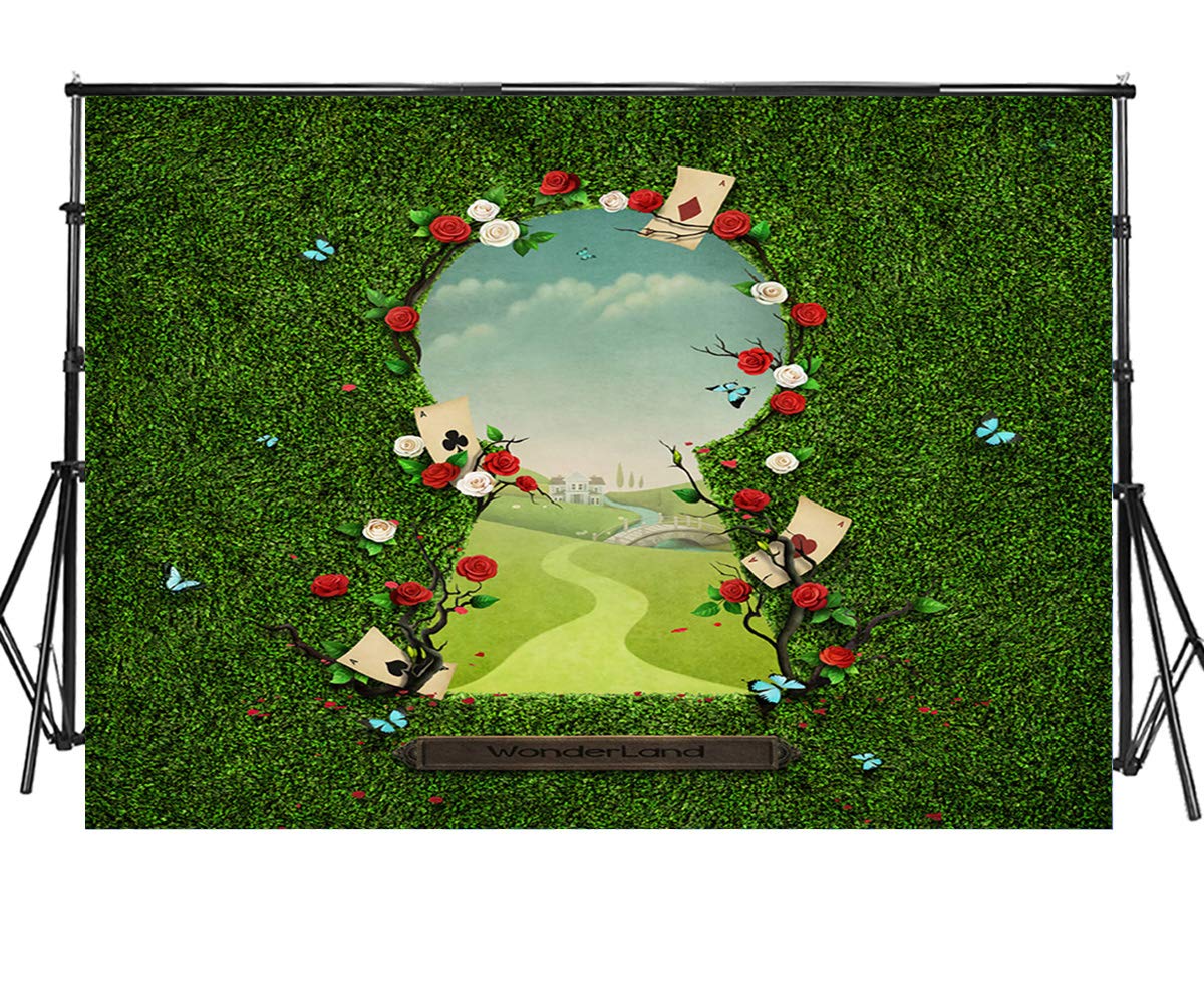 Sensfun 8x6ft Wonderland Photo Backdrop - Fantasy Fairy Tale Green Grass Gate Photography Background for Kids, Newborn Girls Birthday, Cake Table, Photo Booth, Studio Props (SXY1326) | Perfect for Birthday Parties, Baby Showers, and Themed Events