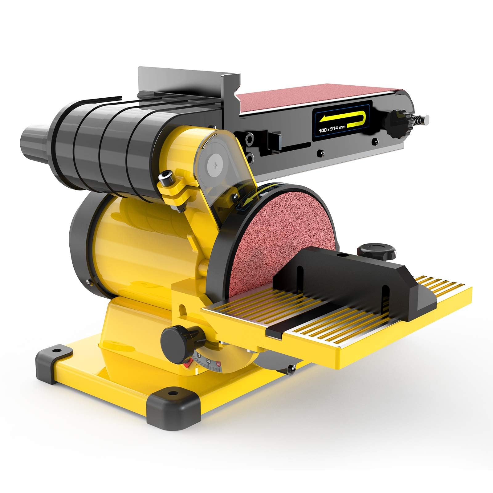 4.3A Belt and Disc Sander | 4 x 36 Inch Sanding Belt & 6 Inch Disc | Dual Dust Ports | Heavy-Duty Steel Base | Includes 2 Sandpapers | Perfect for Woodworking, Metal Polishing & DIY Projects