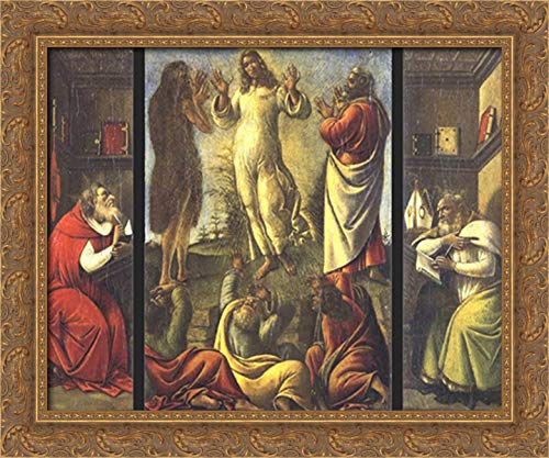 Sandro Botticelli Gold Ornate Wood Framed Canvas Art - Transfiguration, St Jerome & St Augustine Religious Paintings 24x20 Inches - Perfect for Church Decor, Home Chapel & Christian Gift Ideas
