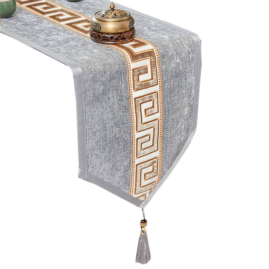 Vintage Gray Table Runner with Tassels - 33x280cm (12x110inch) Non-Slip Rectangle Dining Table Decor for Home, Hotel, Holiday Party & Baby Shower - Durable Home Decoration for Everyday Use & Special Occasions