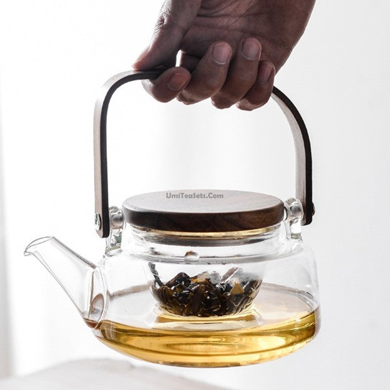 Premium High Borosilicate Glass Tea Set with Bamboo Tray - Durable & Heat-Resistant for Hot Tea, Iced Tea & Herbal Infusions - Perfect for Home, Office & Gifting